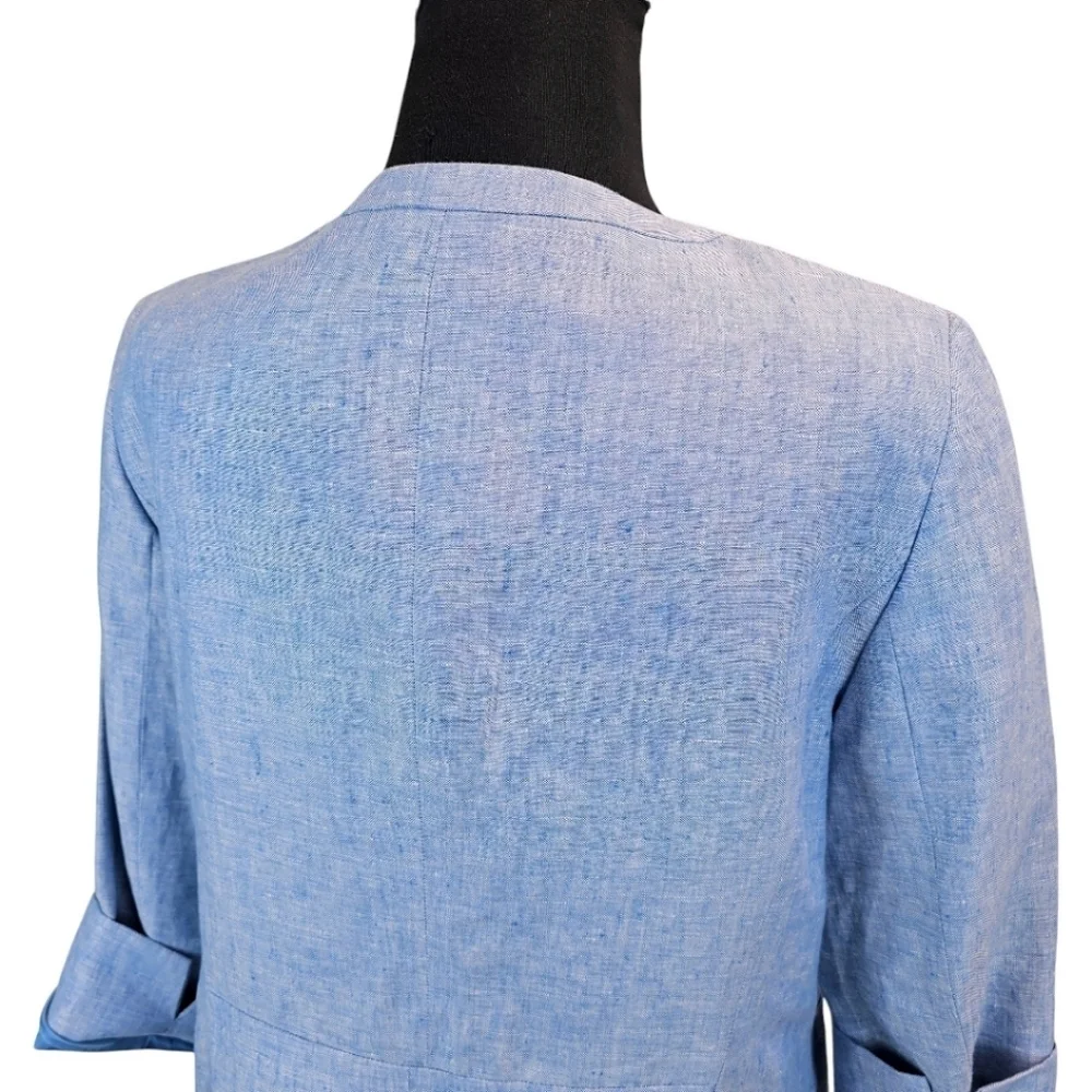 Talbots 100% Linen Open Front Blazer Jacket Light Blue Sz 10 Cape Cod Hamptons
